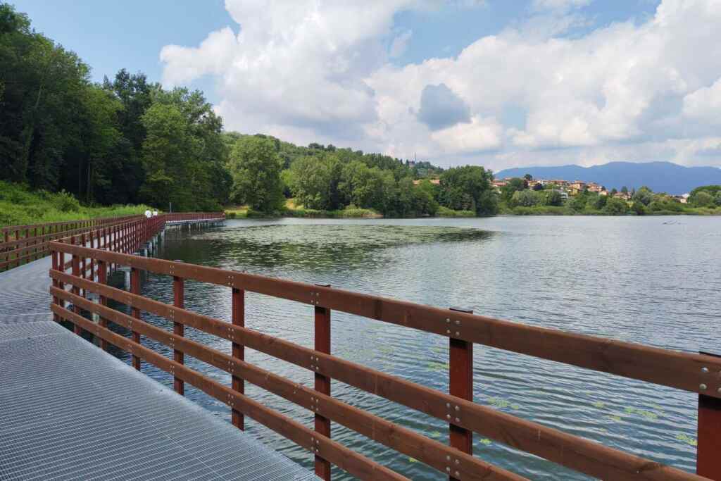 Ho percorso in bicicletta la pista ciclopedonale del Lago di Comabbio, caratterizzata da una passerella panoramica sopra l'acqua e una Panchina Gigante. 34 Ho percorso in bicicletta la pista ciclopedonale del Lago di Comabbio, caratterizzata da una passerella panoramica sopra l'acqua e una Panchina Gigante. 33
